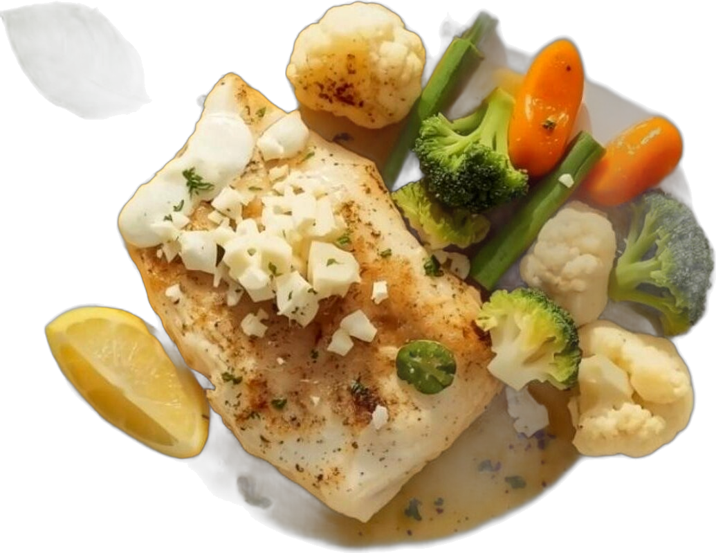Fish fillet under a layer of feta