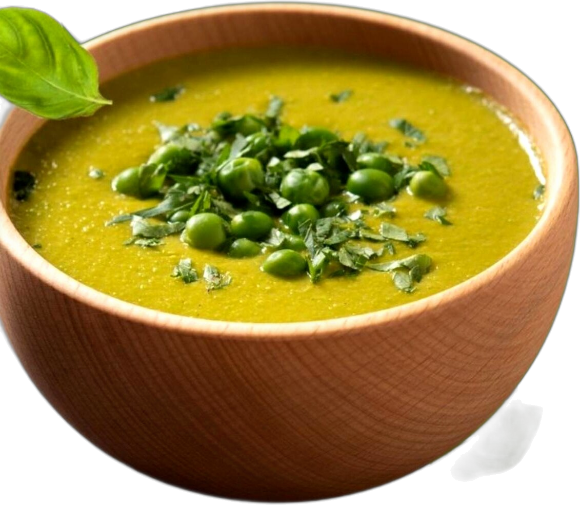 Soup with meat and green peas