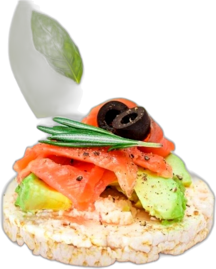 Rice cakes with salmon and egg